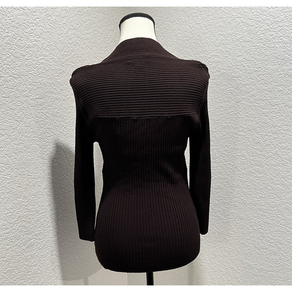 Y2K Cache Brown Ribbed Sweetheart Top Stretchy Knit Rhinestones Size Large - Picture 3 of 9